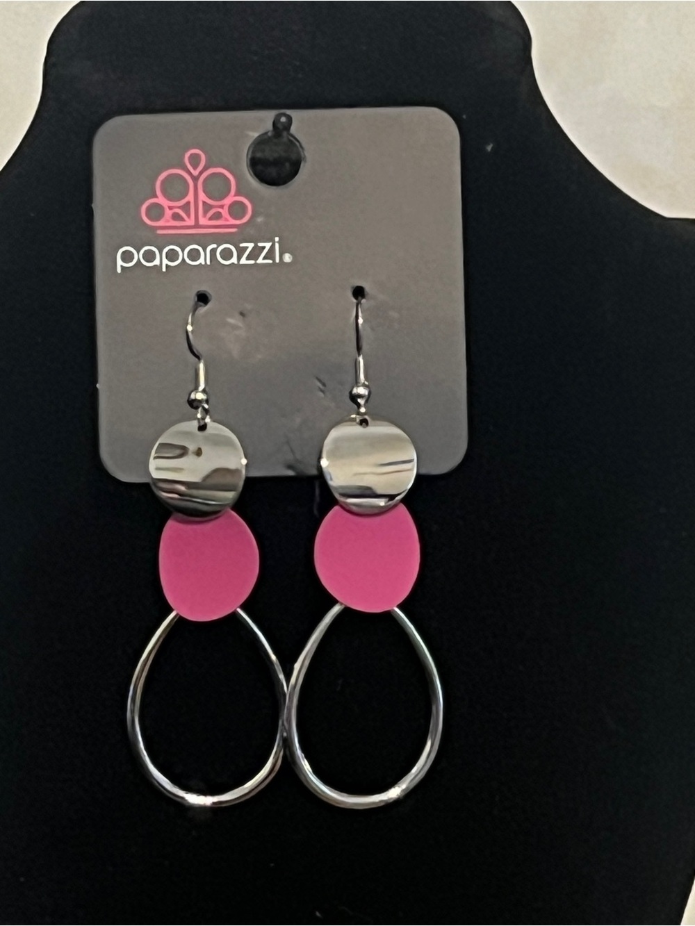 Paparazzi Pink and Silver Hoop Drop Earrings